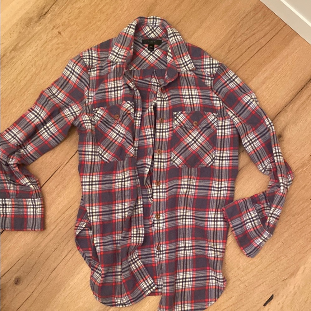 J. Crew Red and Blue Casual Button Down Shirt